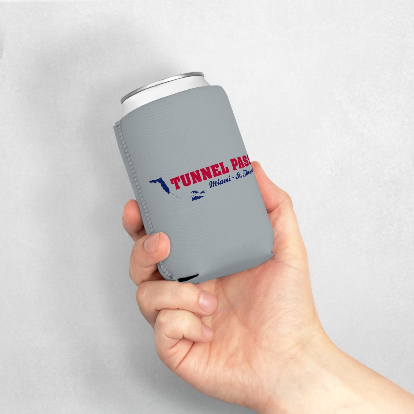 Tunnel Pass Can Cooler Sleeve - Dark Blue, Red, and Light Grey