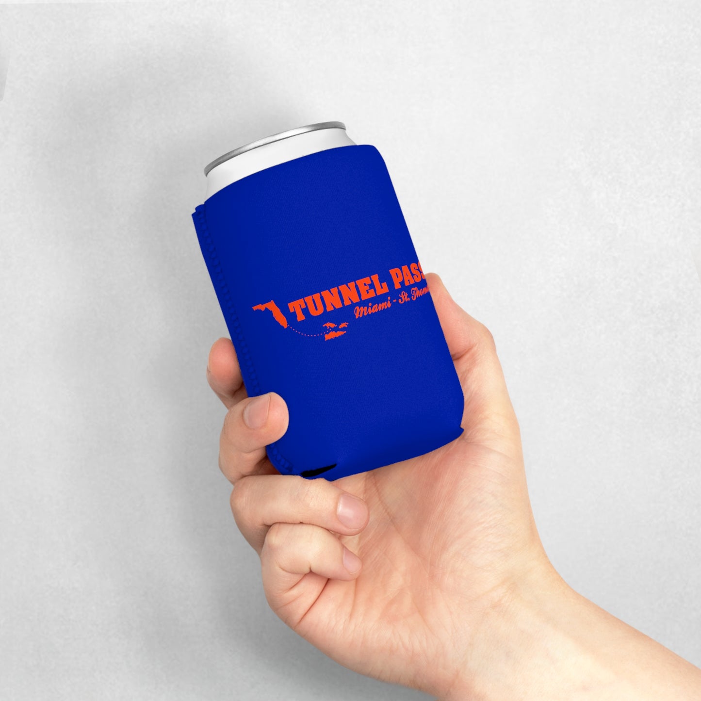 Tunnel Pass Can Cooler Sleeve - Royal Blue and Orange